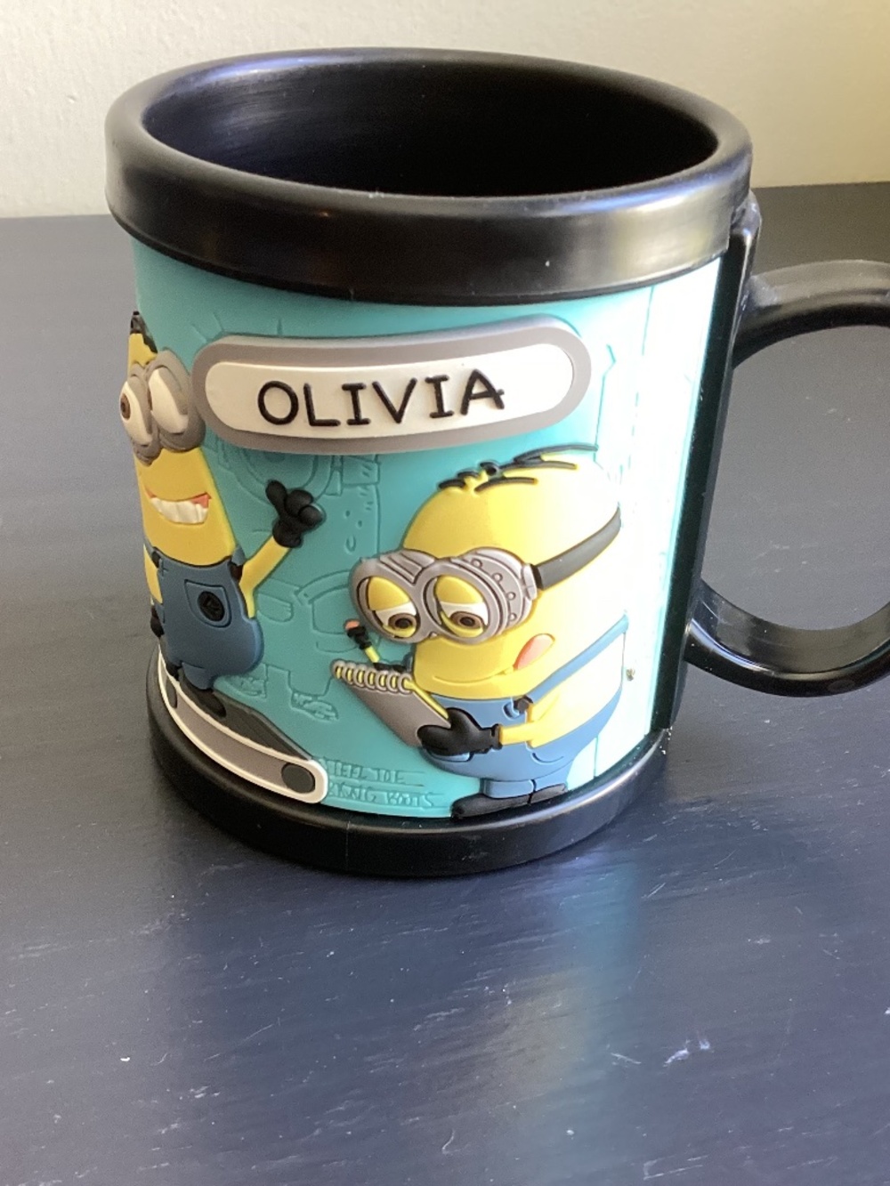 Minions 3-D Despicable Me 12oz Plastic, Silicone Coffee Mugs White And “Olivia”